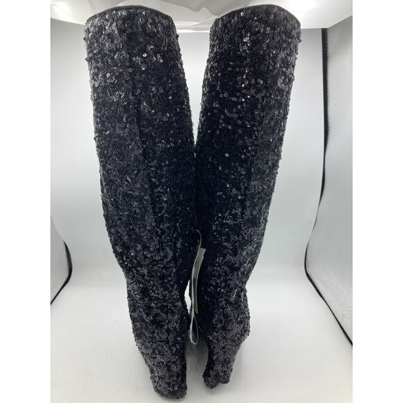 A New Day Abba Black Sequin Covered Foldover Knee High Evening Boots -- Size 6.5 - Picture 4 of 7